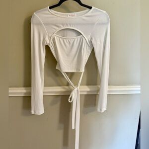 Hello Molly White Long-Sleeve Cutout Tie-Front Crop Top